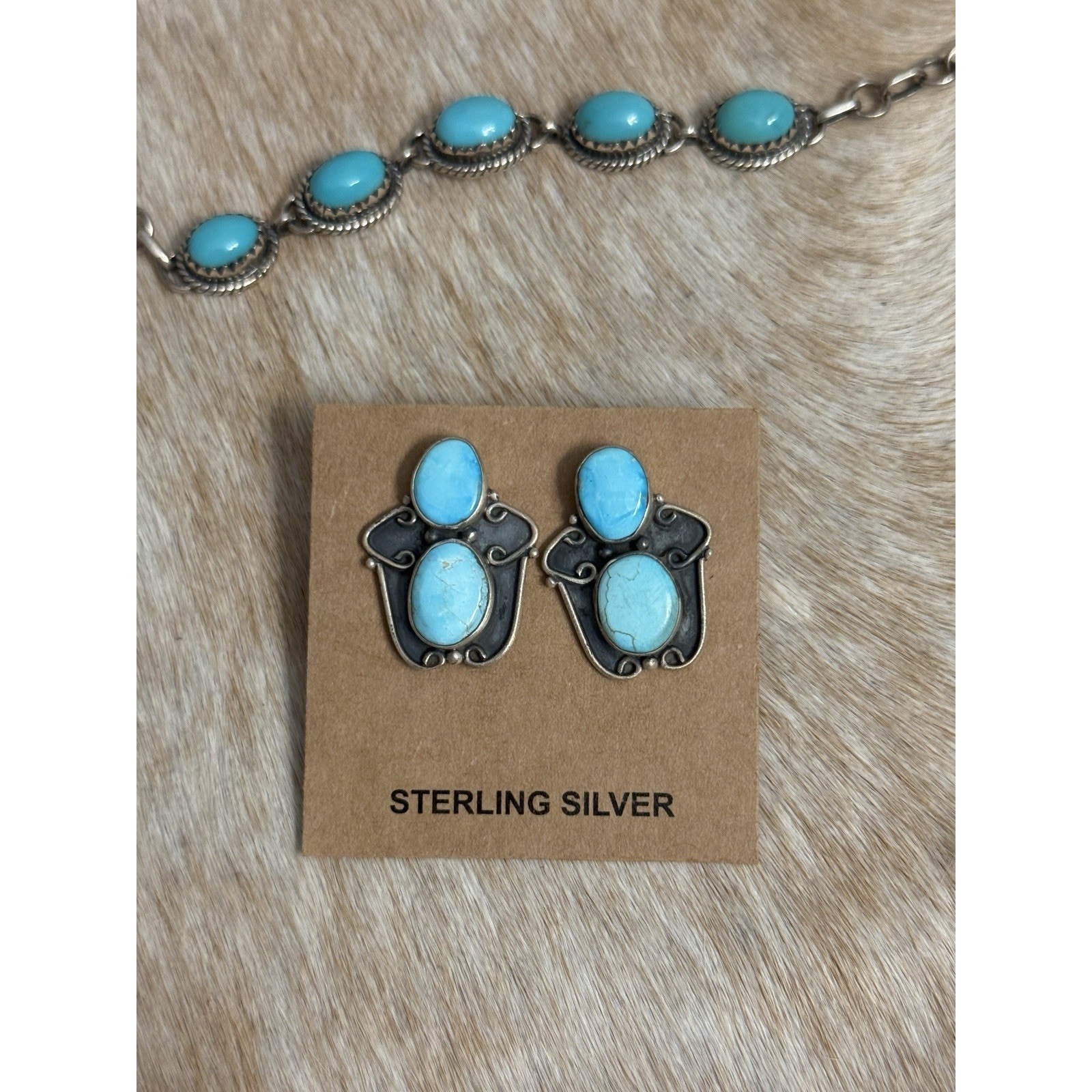 Native American Sw Sterling Silver Blue Ridge Turquoise Double Post Earrings 925 125$